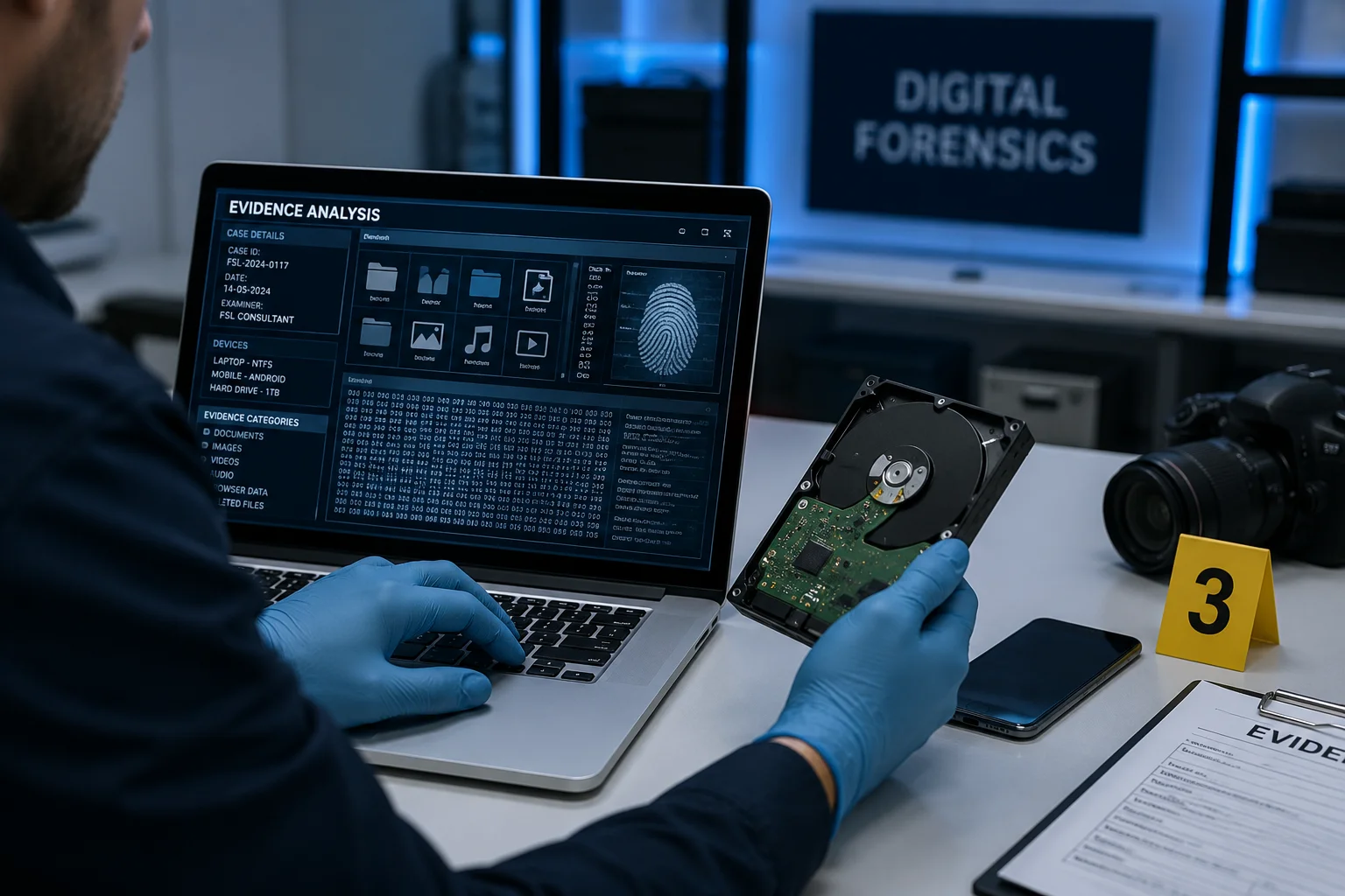 Digital forensic examination of a computer hard drive and electronic evidence